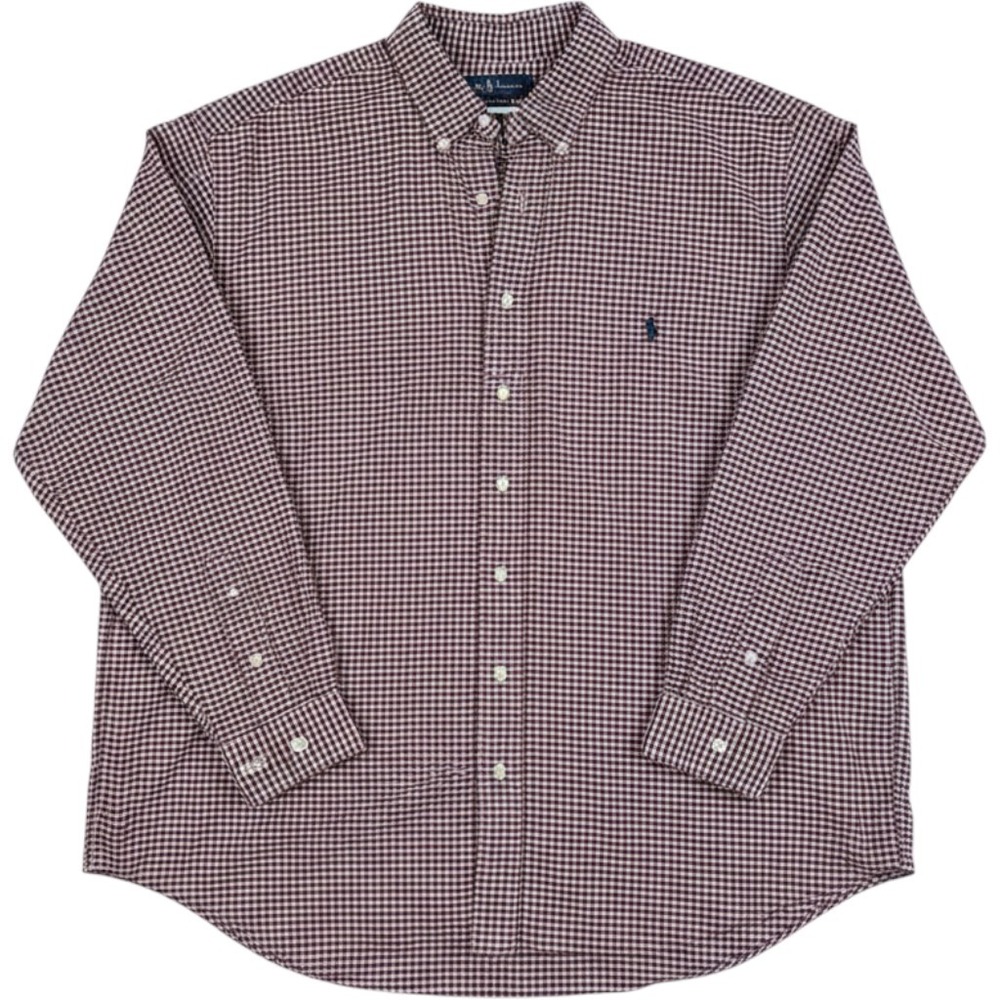 Ralph Lauren 3XB Big Gingham Check Button Down Shirt Mens Burgundy Plaid Classic